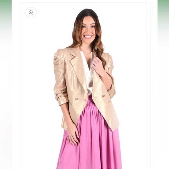 Emily McCarthy gold linen Bradshaw blazer XL Christmas Holiday - Picture 3 of 7